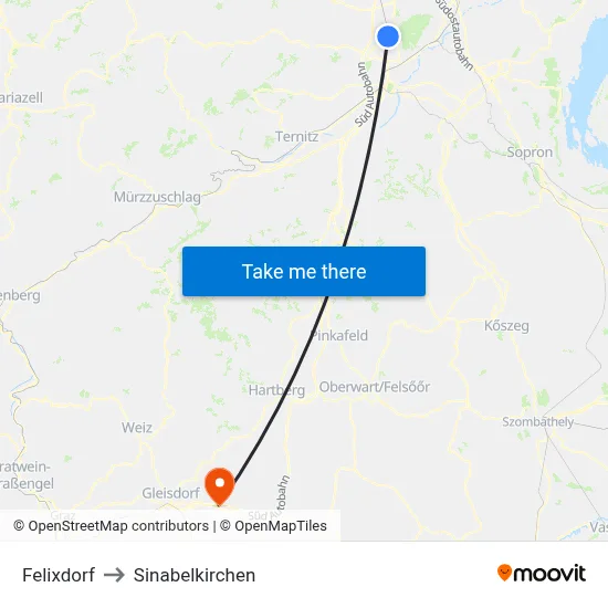 Felixdorf to Sinabelkirchen map