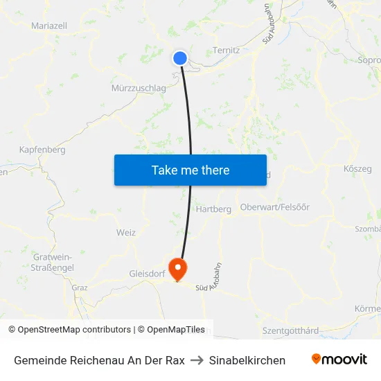 Gemeinde Reichenau An Der Rax to Sinabelkirchen map