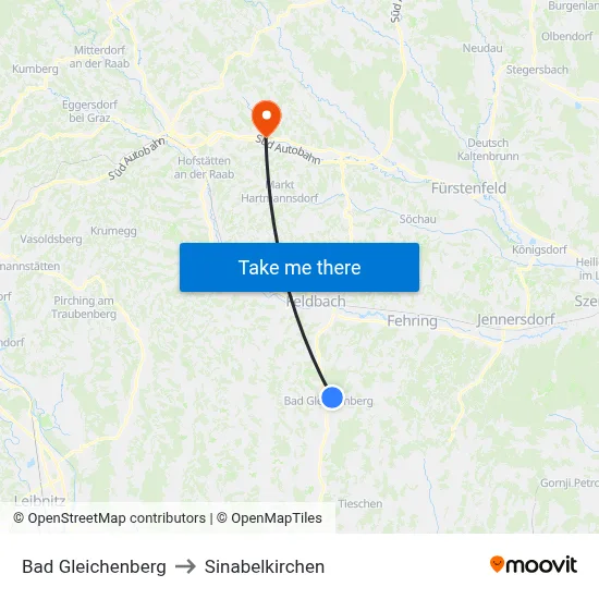 Bad Gleichenberg to Sinabelkirchen map