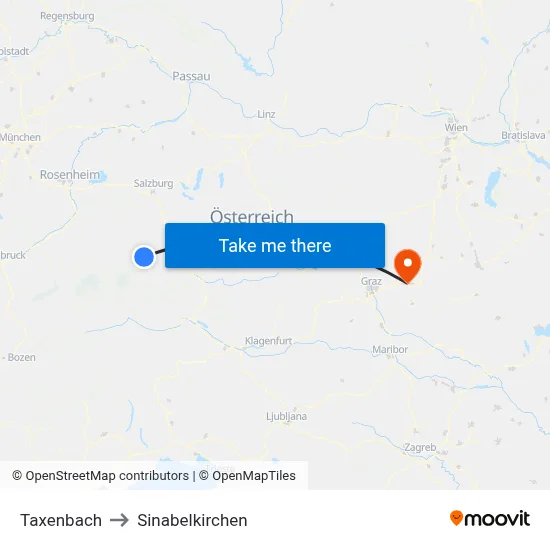 Taxenbach to Sinabelkirchen map