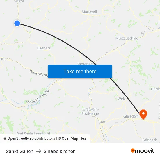 Sankt Gallen to Sinabelkirchen map