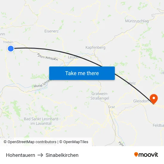Hohentauern to Sinabelkirchen map