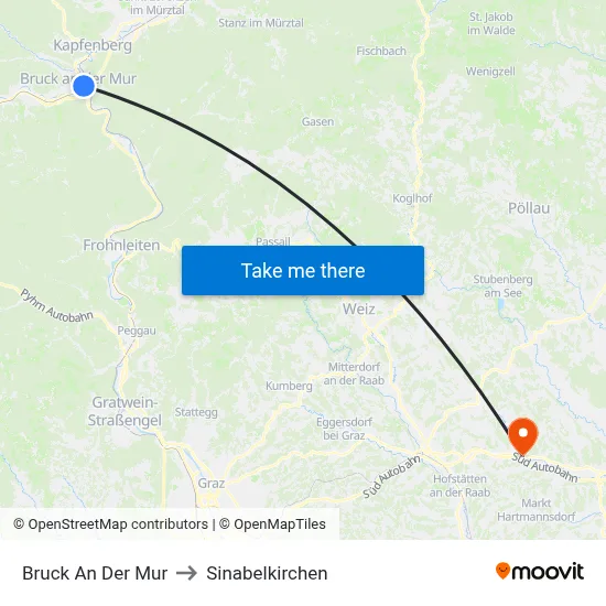 Bruck An Der Mur to Sinabelkirchen map