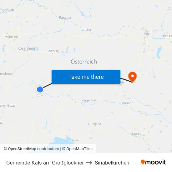 Gemeinde Kals am Großglockner to Sinabelkirchen map