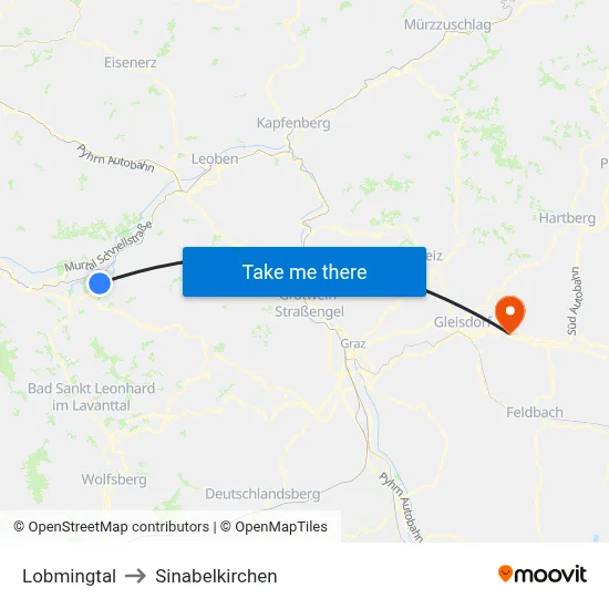 Lobmingtal to Sinabelkirchen map