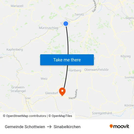 Gemeinde Schottwien to Sinabelkirchen map