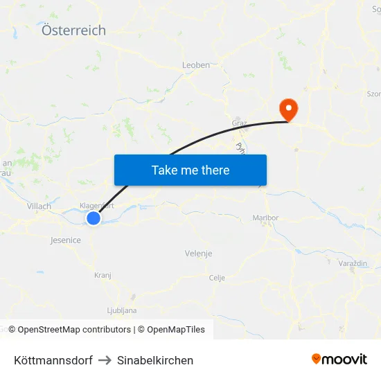 Köttmannsdorf to Sinabelkirchen map