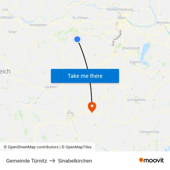Gemeinde Türnitz to Sinabelkirchen map