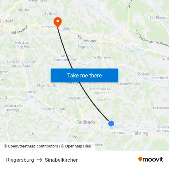 Riegersburg to Sinabelkirchen map