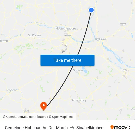 Gemeinde Hohenau An Der March to Sinabelkirchen map