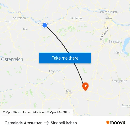Gemeinde Amstetten to Sinabelkirchen map