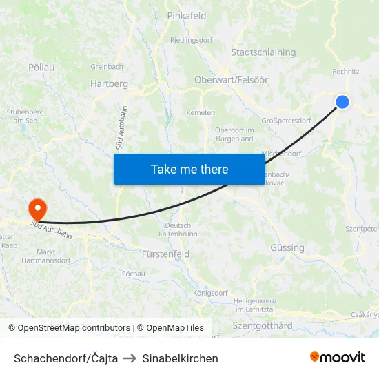 Schachendorf/Čajta to Sinabelkirchen map