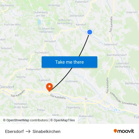 Ebersdorf to Sinabelkirchen map