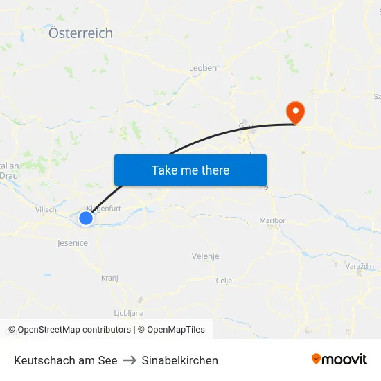 Keutschach am See to Sinabelkirchen map
