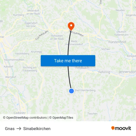 Gnas to Sinabelkirchen map