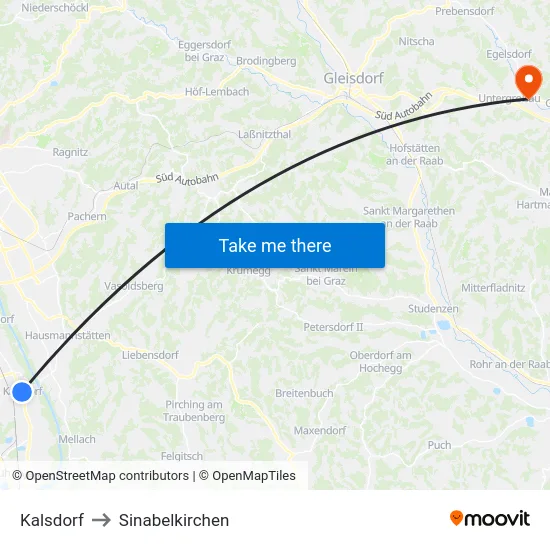 Kalsdorf to Sinabelkirchen map