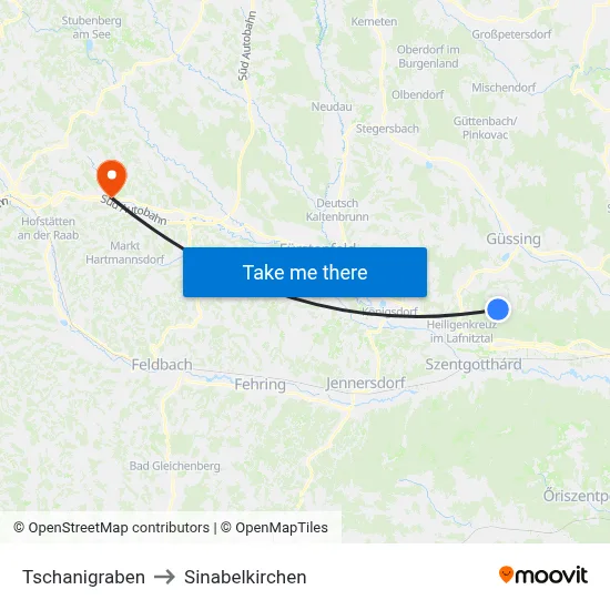 Tschanigraben to Sinabelkirchen map