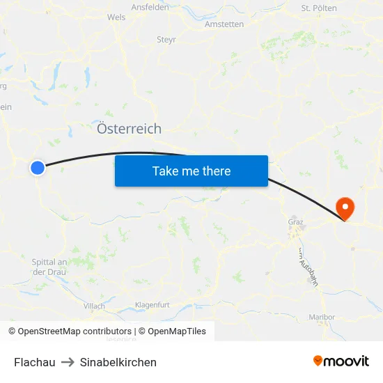Flachau to Sinabelkirchen map