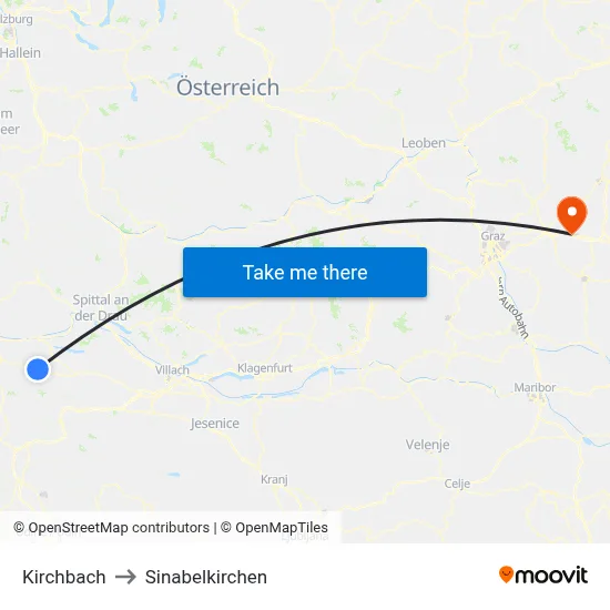 Kirchbach to Sinabelkirchen map