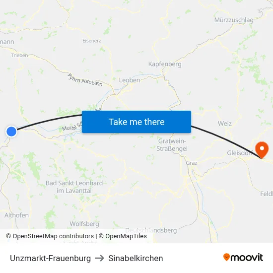 Unzmarkt-Frauenburg to Sinabelkirchen map