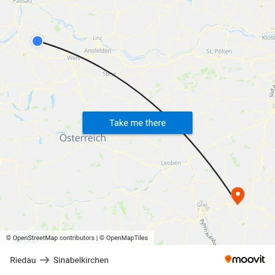 Riedau to Sinabelkirchen map