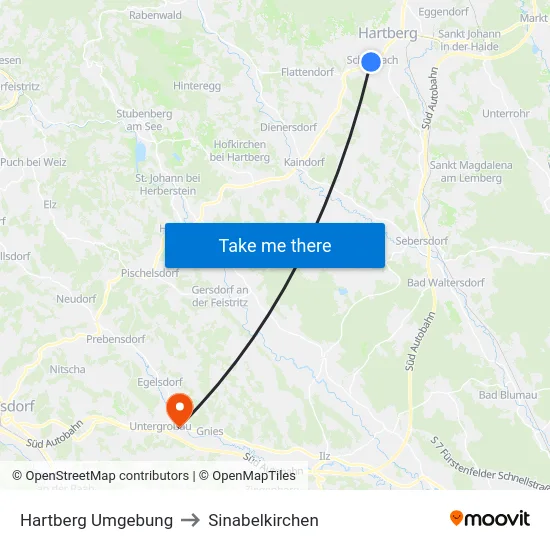 Hartberg Umgebung to Sinabelkirchen map