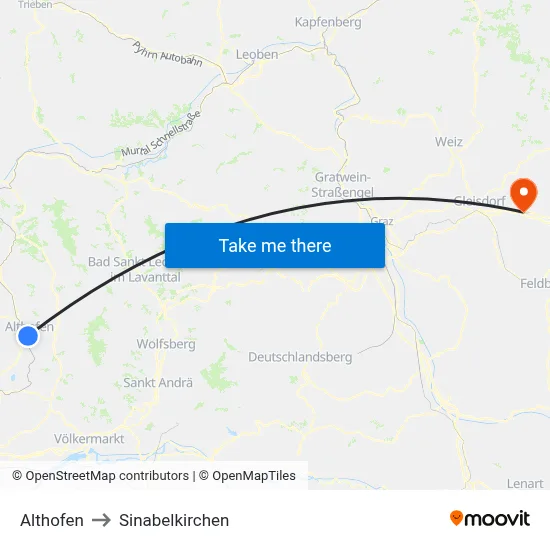 Althofen to Sinabelkirchen map