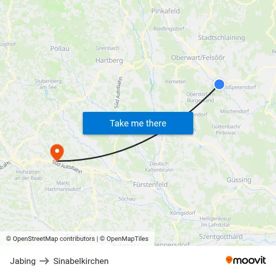 Jabing to Sinabelkirchen map