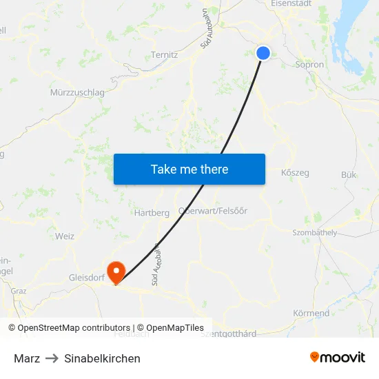 Marz to Sinabelkirchen map
