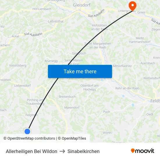 Allerheiligen Bei Wildon to Sinabelkirchen map