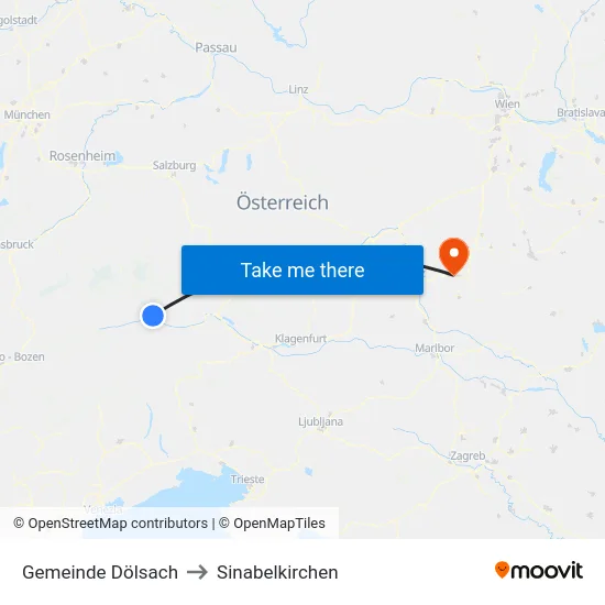 Gemeinde Dölsach to Sinabelkirchen map