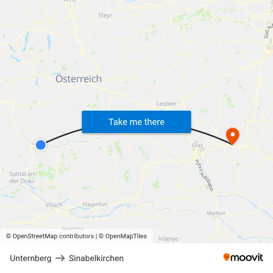 Unternberg to Sinabelkirchen map
