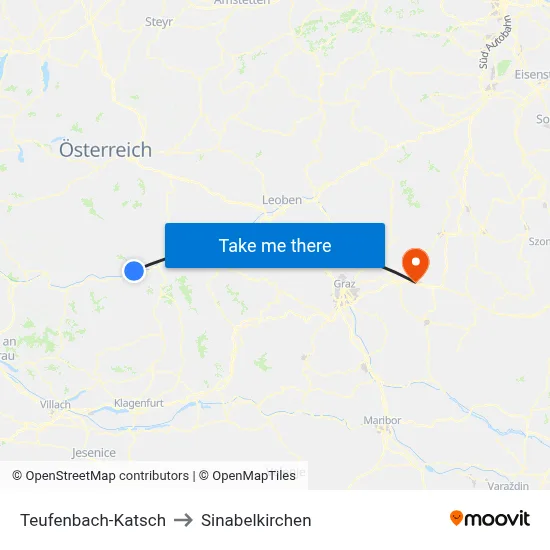Teufenbach-Katsch to Sinabelkirchen map