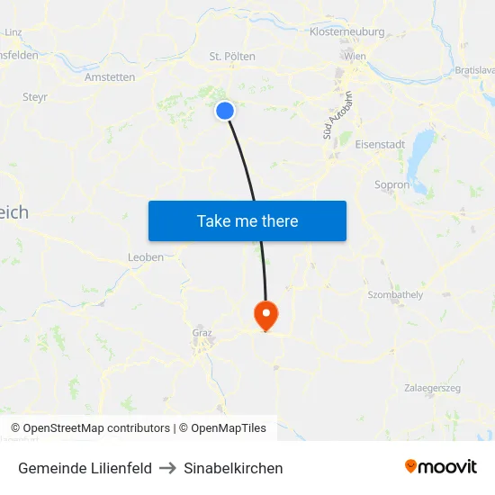 Gemeinde Lilienfeld to Sinabelkirchen map