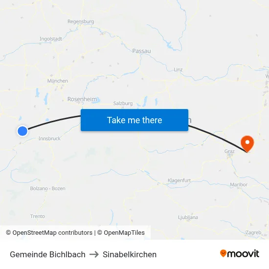 Gemeinde Bichlbach to Sinabelkirchen map