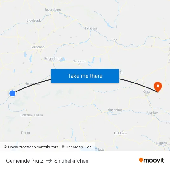 Gemeinde Prutz to Sinabelkirchen map