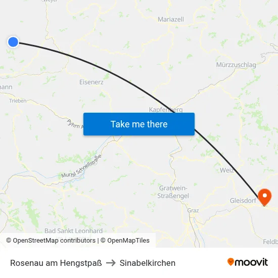 Rosenau am Hengstpaß to Sinabelkirchen map