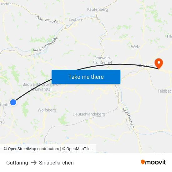 Guttaring to Sinabelkirchen map