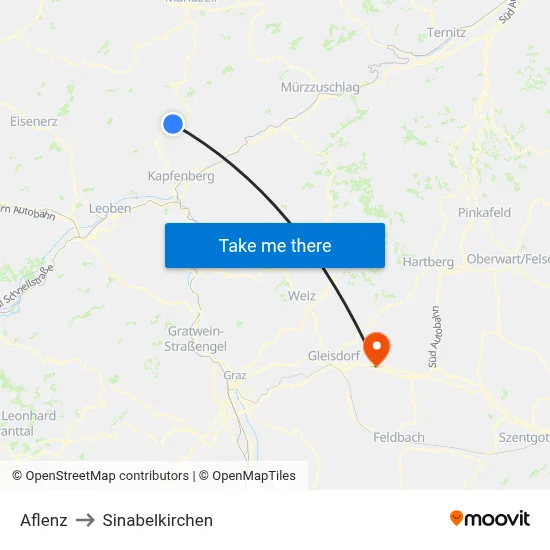 Aflenz to Sinabelkirchen map