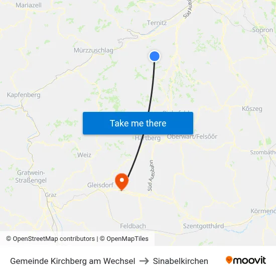 Gemeinde Kirchberg am Wechsel to Sinabelkirchen map