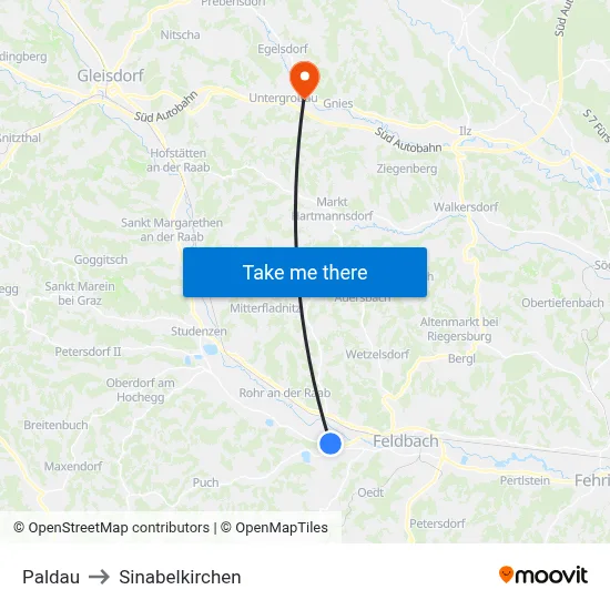 Paldau to Sinabelkirchen map