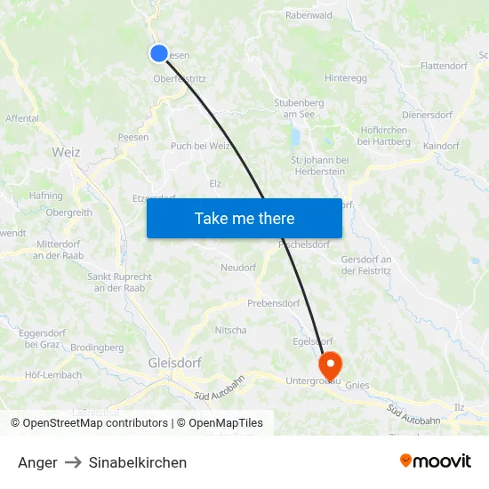 Anger to Sinabelkirchen map