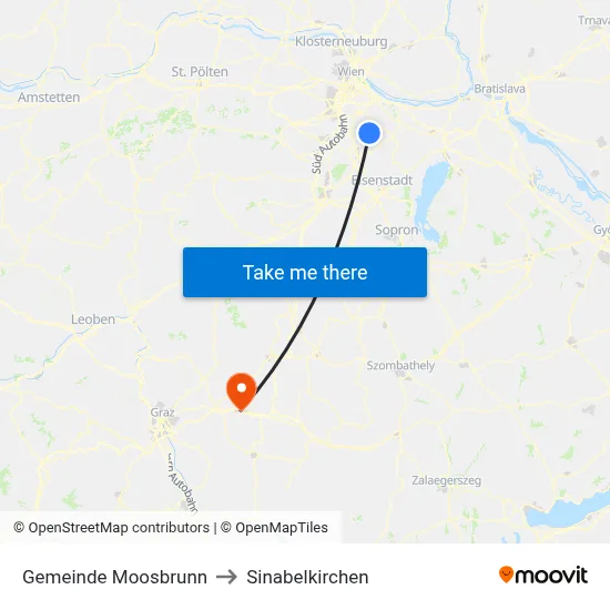 Gemeinde Moosbrunn to Sinabelkirchen map