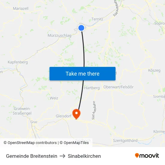 Gemeinde Breitenstein to Sinabelkirchen map
