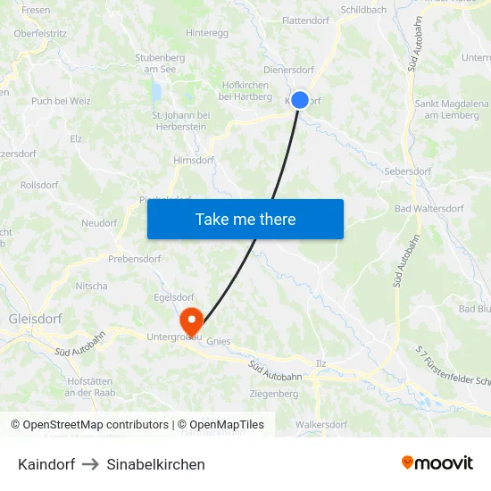 Kaindorf to Sinabelkirchen map