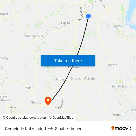 Gemeinde Katzelsdorf to Sinabelkirchen map