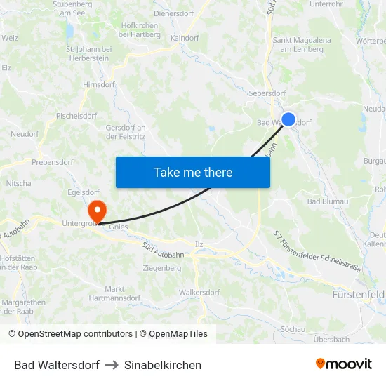 Bad Waltersdorf to Sinabelkirchen map