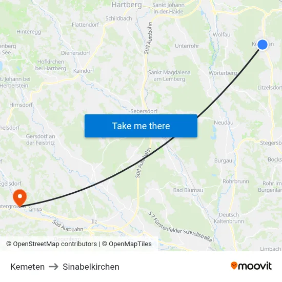 Kemeten to Sinabelkirchen map