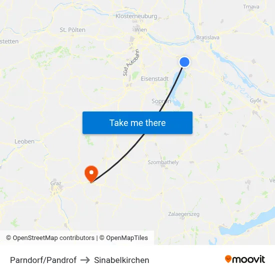 Parndorf/Pandrof to Sinabelkirchen map