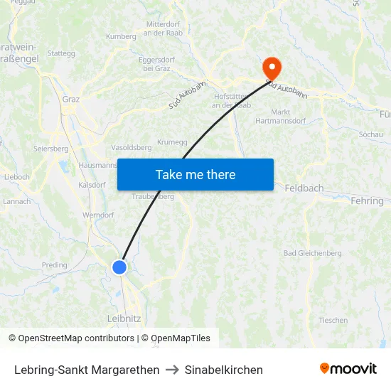 Lebring-Sankt Margarethen to Sinabelkirchen map